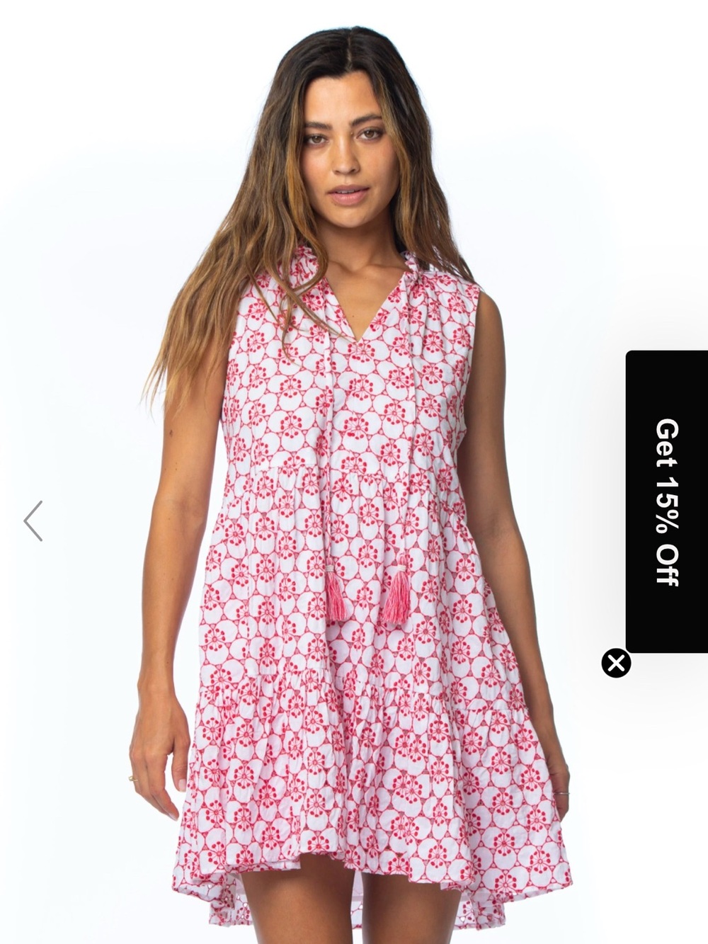 TOLANI  Pink and White Printed Tassel Dress